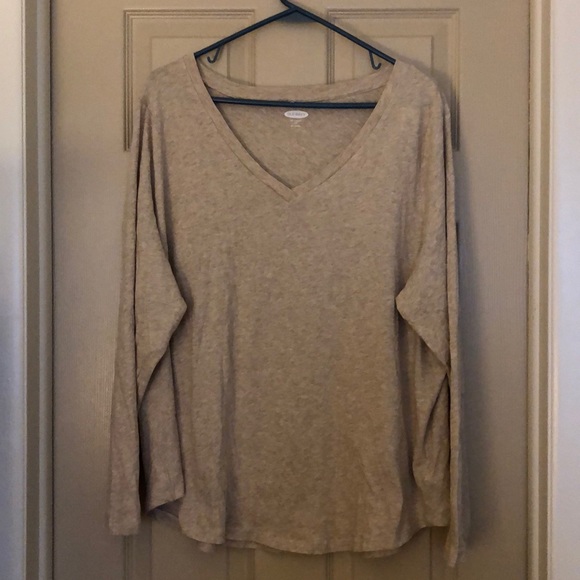 Tan vneck long sleeve top - Picture 1 of 2